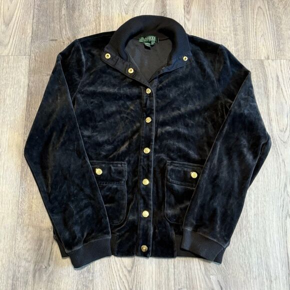 Ralph Lauren Jackets & Blazers - Lauren Ralph Lauren Vintage Black Velvet Jacket Gold Snap Buttons Size Medium